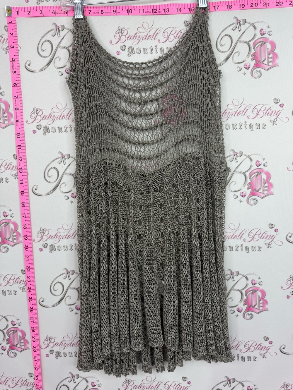 CARTISE poncho cardigan shirt Crochet Fringe Tank Cover-Up in Olive Gray